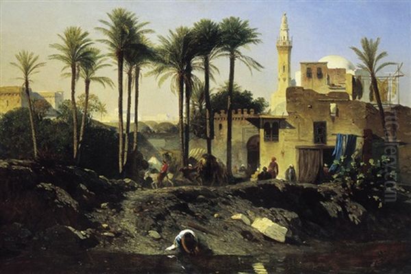 Scene Animee Derriere La Mosquee Oil Painting by Charles Theodore Frere