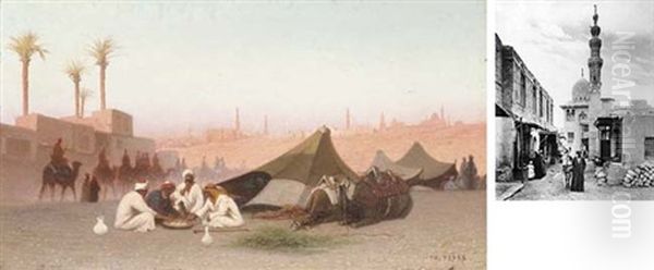 A Late Afternoon Meal At An Encampment, Cairo Oil Painting by Charles Theodore Frere