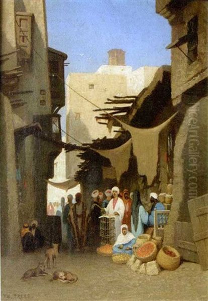 Rue Copte Au Caire Oil Painting by Charles Theodore Frere