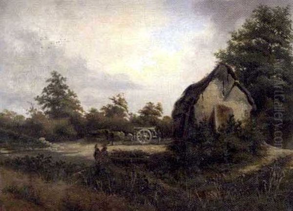 Paysage A La Chaumiere Oil Painting by Charles Theodore Frere