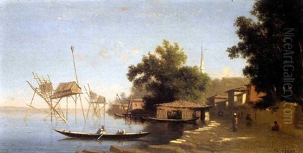 A Riverine View In Turkey  (beykoz?) Oil Painting by Charles Theodore Frere
