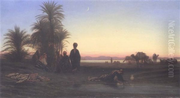 Effet Du Soir, Rives Du Nil (haute Egypte) Oil Painting by Charles Theodore Frere