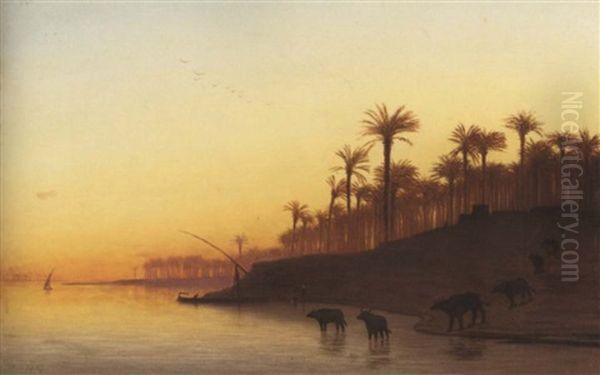 Evening On The Nile Oil Painting by Charles Theodore Frere