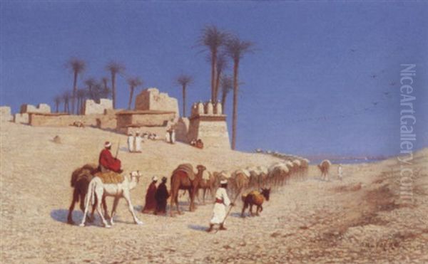 Arrivee De La Caravane, Pres Du Nil Oil Painting by Charles Theodore Frere