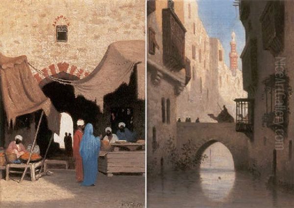 Entree De Bazaar A Alexandria, Egypt Oil Painting by Charles Theodore Frere