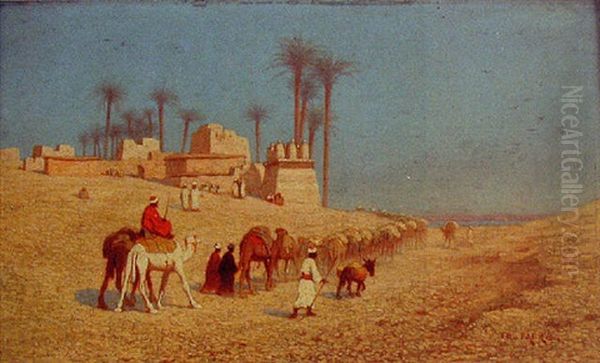 La Caravanne Arrivant A L'oasis Oil Painting by Charles Theodore Frere