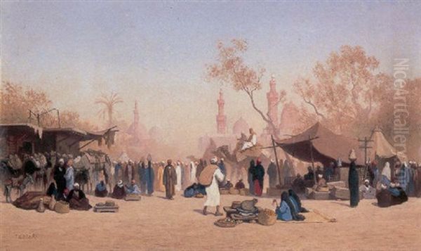 A Marketplace In Cairo Oil Painting by Charles Theodore Frere