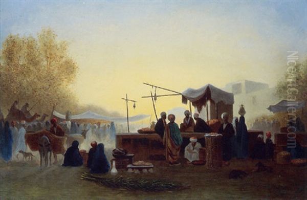 A Street Market In Cairo Oil Painting by Charles Theodore Frere