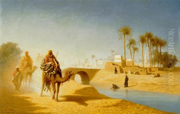 Caravane A Minieh (haute Egypte) Oil Painting by Charles Theodore Frere