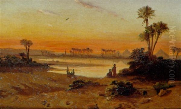 Halte Au Bord Du Nil Oil Painting by Charles Theodore Frere