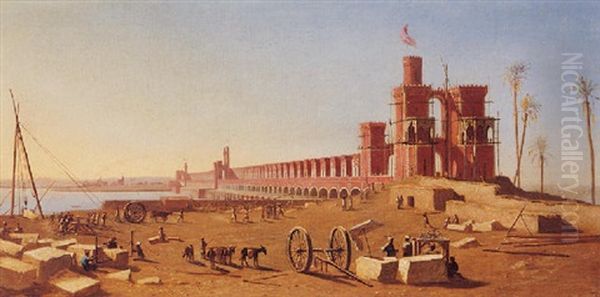 The Building Of A Dam On The Nile Oil Painting by Charles Theodore Frere