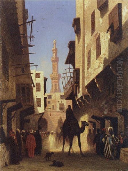 A Street In Khan El Khalily, Cairo Oil Painting by Charles Theodore Frere