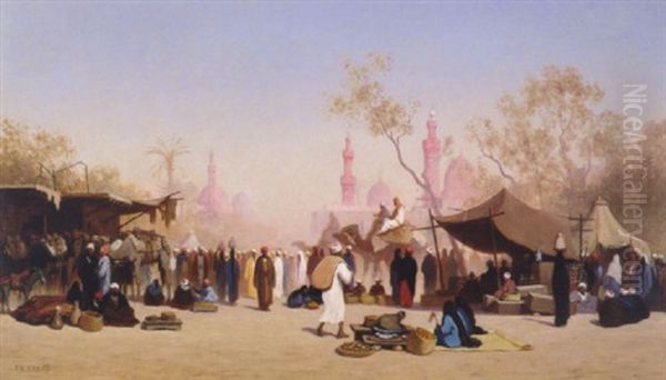 A Marketplace In Cairo Oil Painting by Charles Theodore Frere