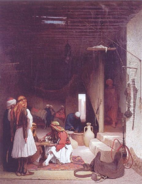 Le Jeu De Tric-trac Dans Un Caravanserail Oil Painting by Charles Theodore Frere