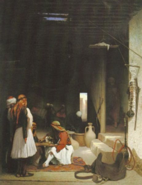 A Game Of Chequers Oil Painting by Charles Theodore Frere