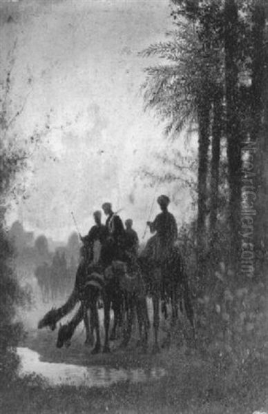 Sunset At The Oasis Oil Painting by Charles Theodore Frere