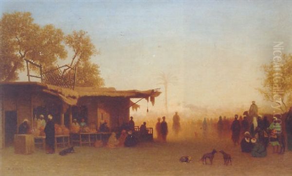 A North African Market Oil Painting by Charles Theodore Frere