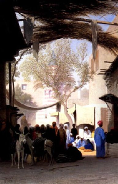 A Marketplace, Cairo Oil Painting by Charles Theodore Frere