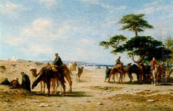 Gathering Outside A Village Oil Painting by Charles Theodore Frere