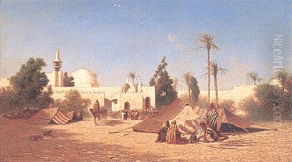 Arabisk Stadsbild Med Figurer Oil Painting by Charles Theodore Frere