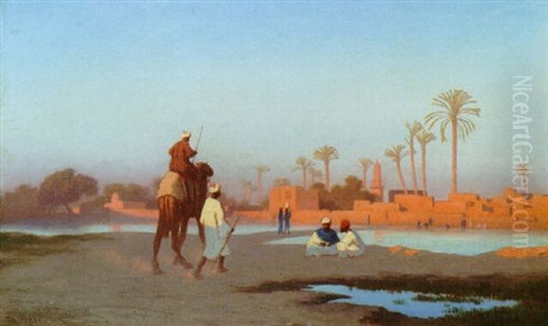 Arabs Outside A Town Oil Painting by Charles Theodore Frere