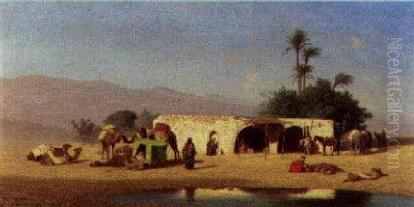 Khan Aux Environs De Beyrouth Oil Painting by Charles Theodore Frere