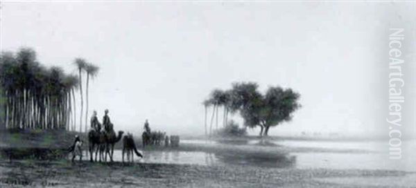 Les Pyramides De Gizeh Oil Painting by Charles Theodore Frere