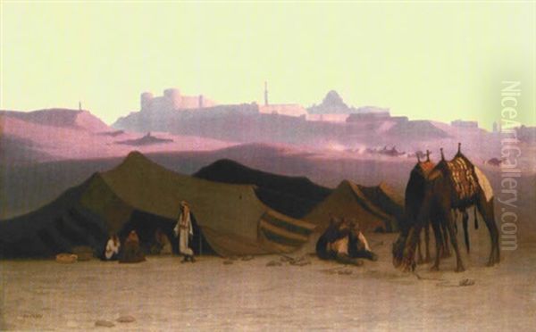 A Desert Camp In The Evening Glow Oil Painting by Charles Theodore Frere
