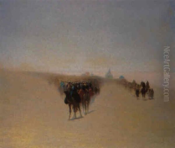 La Caravane De Pelerins Allant A La Mecque Oil Painting by Charles Theodore Frere