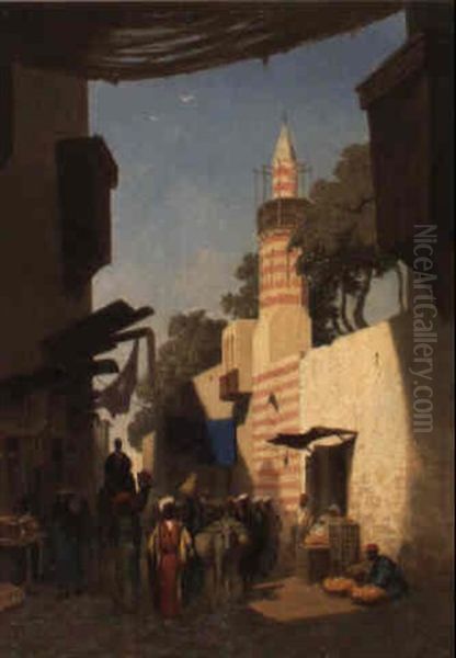 Rue Passante Au Caire Oil Painting by Charles Theodore Frere