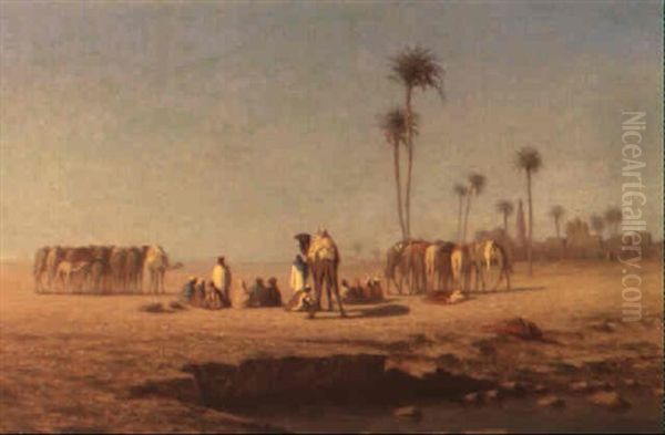 At The Oasis Oil Painting by Charles Theodore Frere