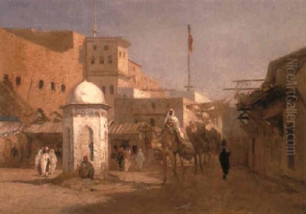An Arab Street Oil Painting by Charles Theodore Frere
