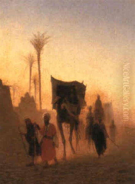 Arabes En Voyage/haute Egypte Oil Painting by Charles Theodore Frere