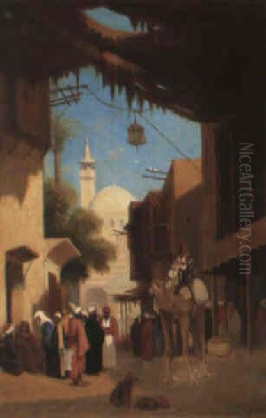 Rue Animee Au Caire Oil Painting by Charles Theodore Frere