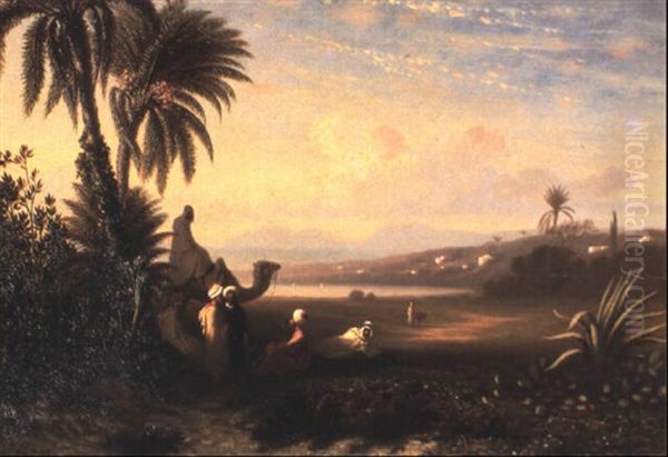 Halte Sous Les Palmiers En Algerie Oil Painting by Charles Theodore Frere