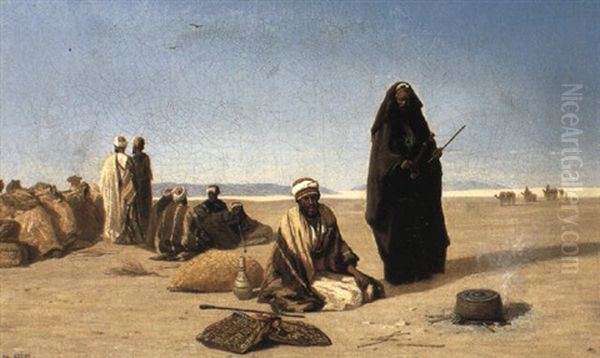 Une Halte Dans Le Desert De Suez Oil Painting by Charles Theodore Frere
