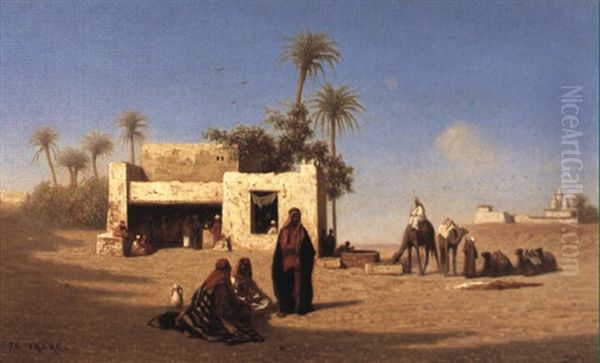 Un Cafe A Bal,an,, Haute-egypte Oil Painting by Charles Theodore Frere