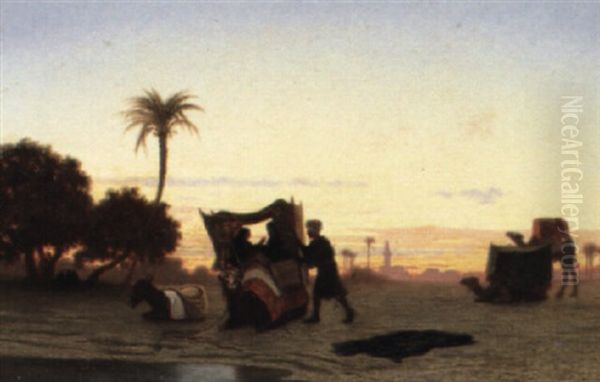 Crepuscule, Environs Du Caire Oil Painting by Charles Theodore Frere