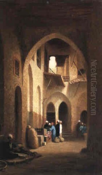 Bazaar In Cairo Oil Painting by Charles Theodore Frere