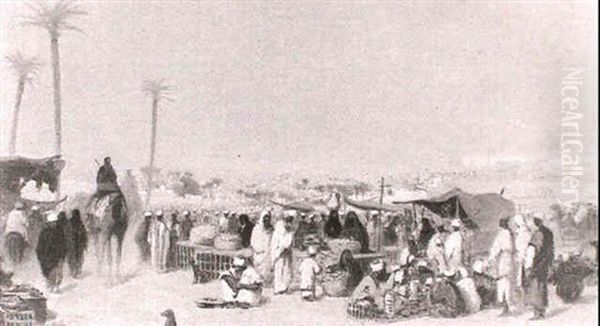 An Arab Market, Believed To Be Marrakesh Oil Painting by Charles Theodore Frere