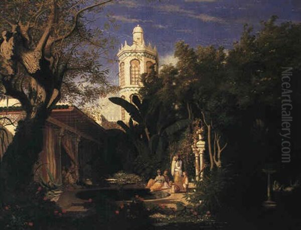 Piger Og Birn I En Haremshave Oil Painting by Charles Theodore Frere