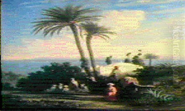 Halte De Chameliers Aupres Du Mausolee Oil Painting by Charles Theodore Frere