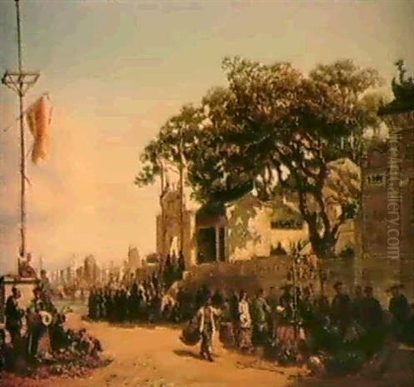 A Chinese Market Oil Painting by Charles Theodore Frere