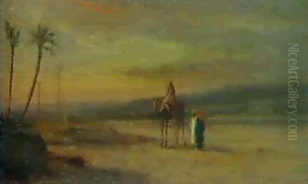 La Sentinelle Armee Et Les Villageois Oil Painting by Charles Theodore Frere