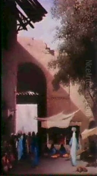 Bab Hussenieh Au Caire,egypte Oil Painting by Charles Theodore Frere