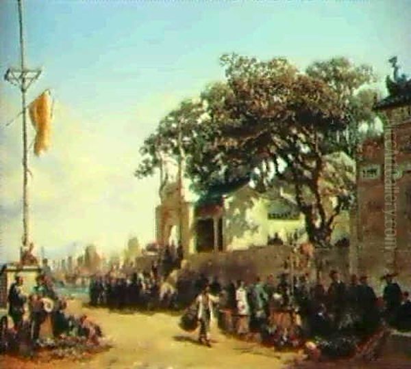 An Asian Market Oil Painting by Charles Theodore Frere