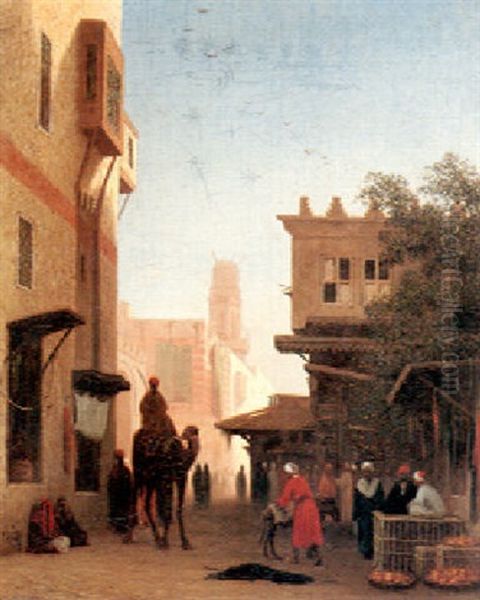 An Arab Marketplace Oil Painting by Charles Theodore Frere