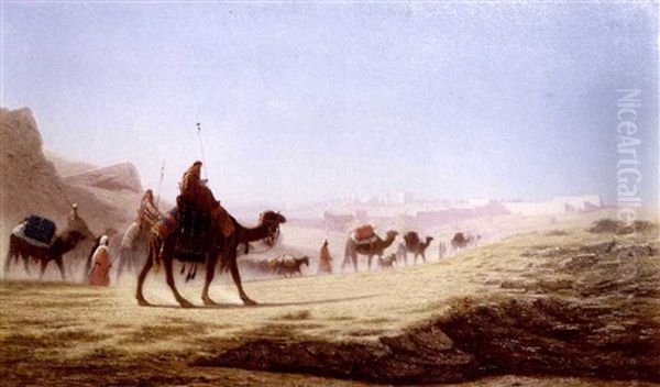Caravan Train To Jerusalem Oil Painting by Charles Theodore Frere