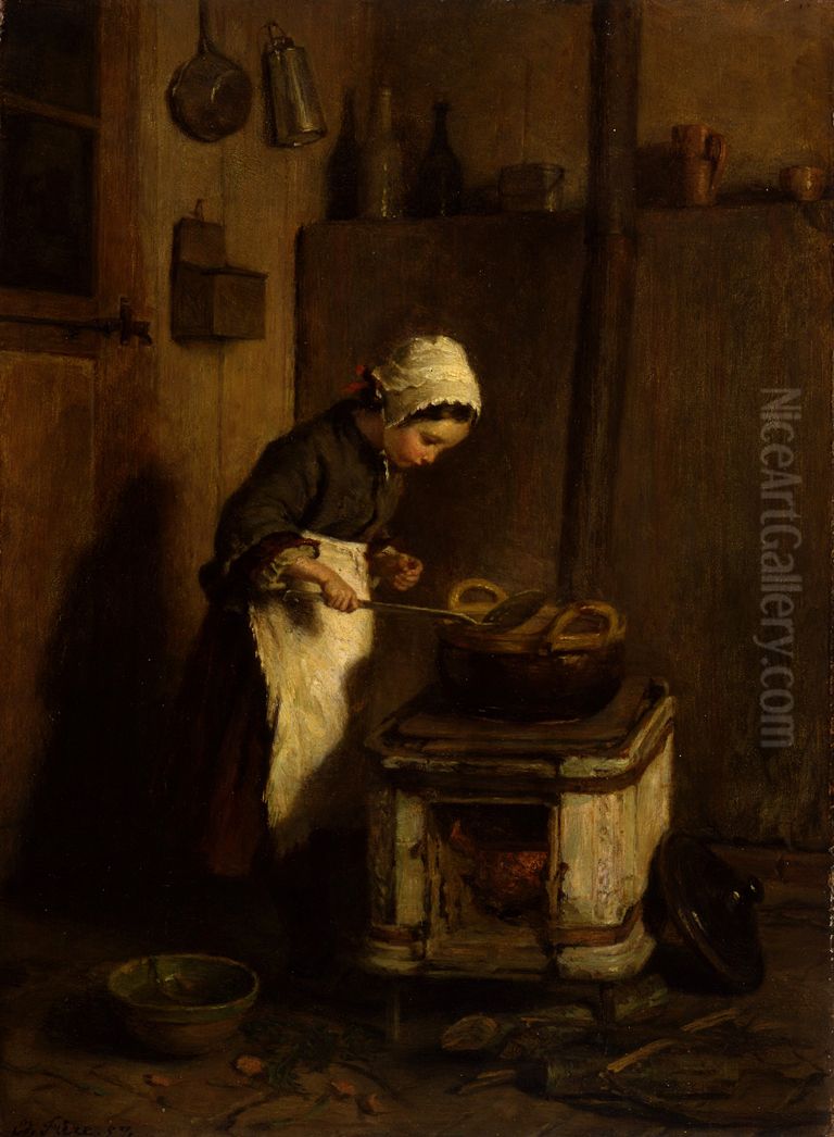 The Little Housekeeper Oil Painting by Pierre Edouard Frere