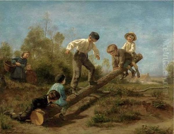 The See-saw Oil Painting by Pierre Edouard Frere